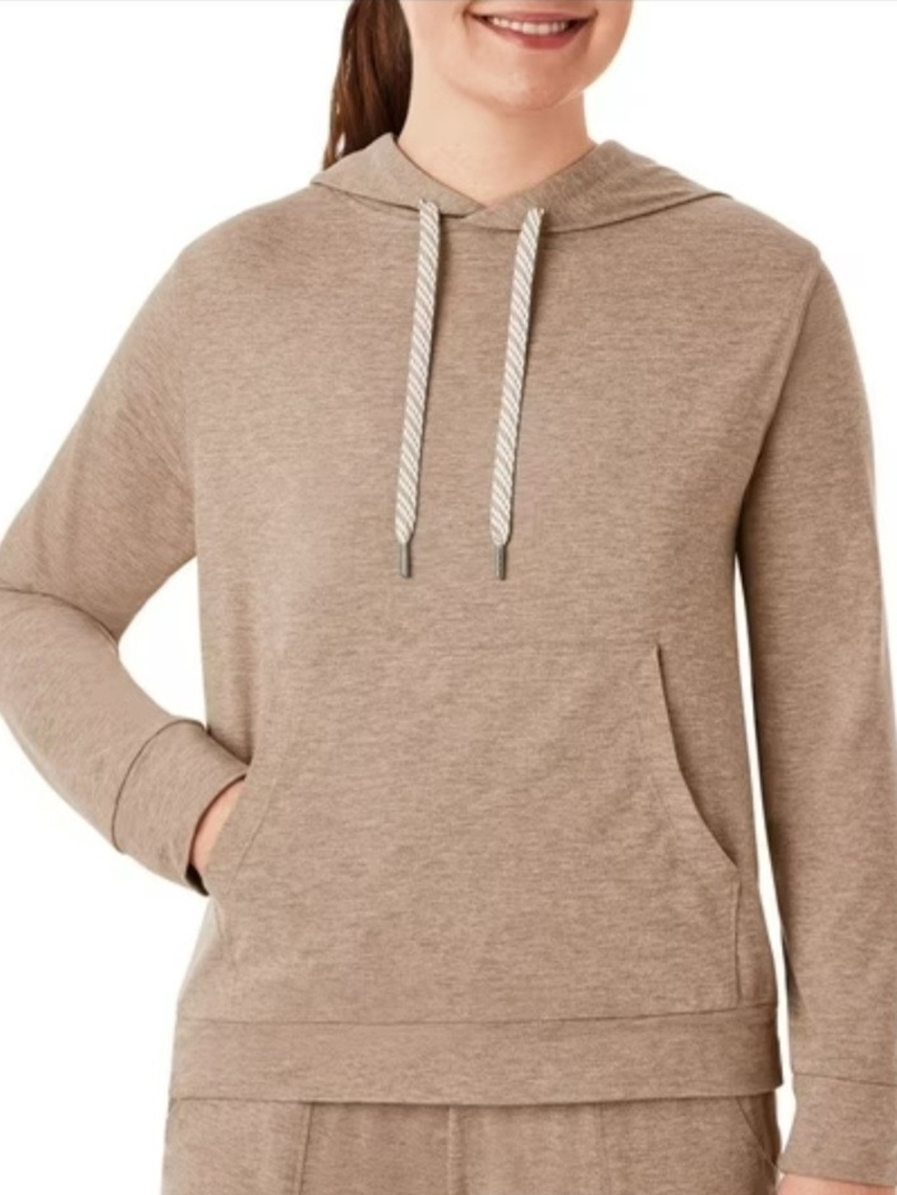 Women's Taupe Hooded Pullover with Contrast Drawcords